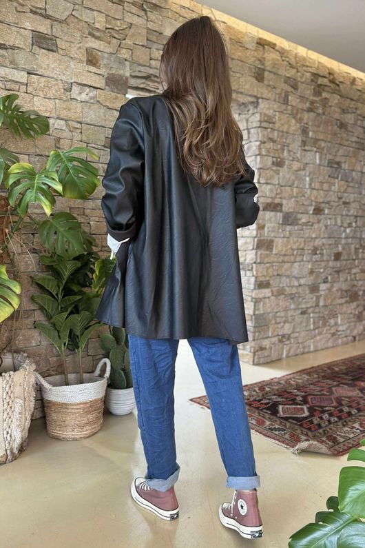 Made in Italy Runa Leather Look Relaxed Blazer Black